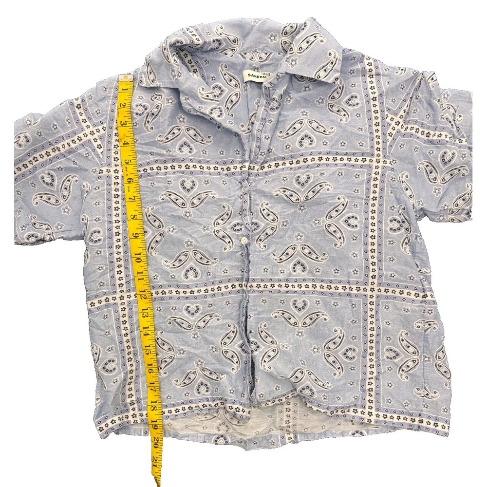SANDRO Livia Bandana-print Linen Blend Button Down Blouse Camp Shirt 2- $295 top - Picture 3 of 7